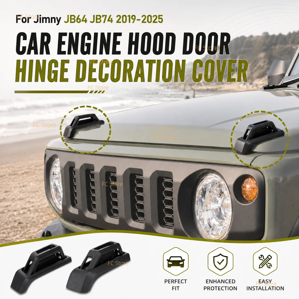 For Jimny JB64 JB74 2018-2024 JB64 JB74 Car Engine Hood Door Hinge Decoration Cover Stickers Car Styling Exterior Accessory Tuck's Performance