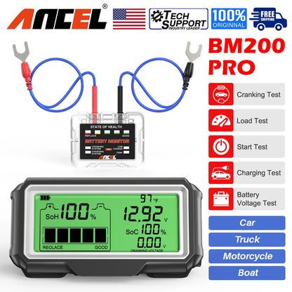ANCEL BM200 PRO Battery Tester 12V LED Monitor Display Professional Battery Health SOH SOC Tester Analyzer Charging Tester Tool Tuck's Performance
