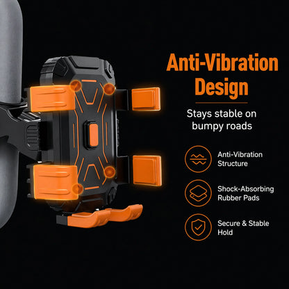 Anti-vibration grab handle phone holder with rubber pads