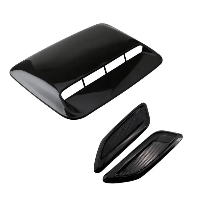 Gloss black stick-on bonnet scoop and side vent 3 piece set