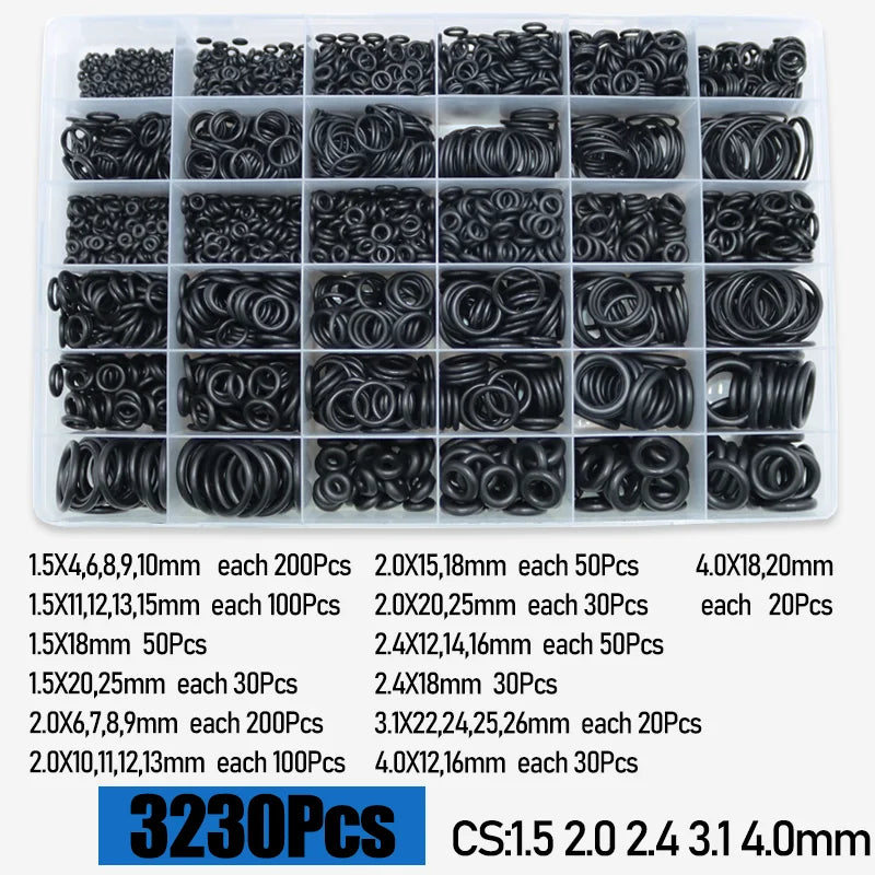 Nitrile O-Ring Kit, Boxed Rubber O-Ring Assortment 200 to 3230 Piece, 1.5 to 3.1 mm Section Tucks Performance
