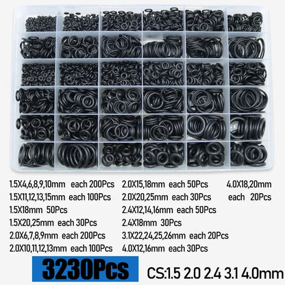 Nitrile O-Ring Kit, Boxed Rubber O-Ring Assortment 200 to 3230 Piece, 1.5 to 3.1 mm Section Tucks Performance