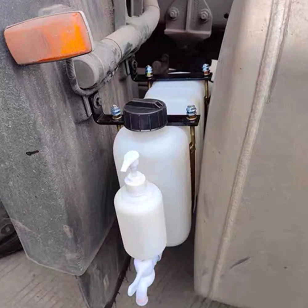 9L fresh water tank with tap and soap dispenser - mounted behind a truck cab