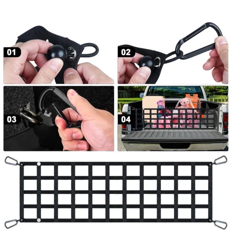 Black Heavy Duty Cargo Net PVC Webbing Truck Pickup Net SUV Van Cargo Safetyweb Control Net For Tailgate Car Modification Parts Tuck's Performance