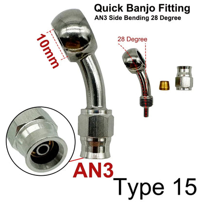 2X Stainless Steel 3AN Motorcycle Motor Bike Hydraulic Brake Oil Hose Line Banjo Fitting 10MM 0/28/45/90° Brake Hose End Adapter Tuck's Performance