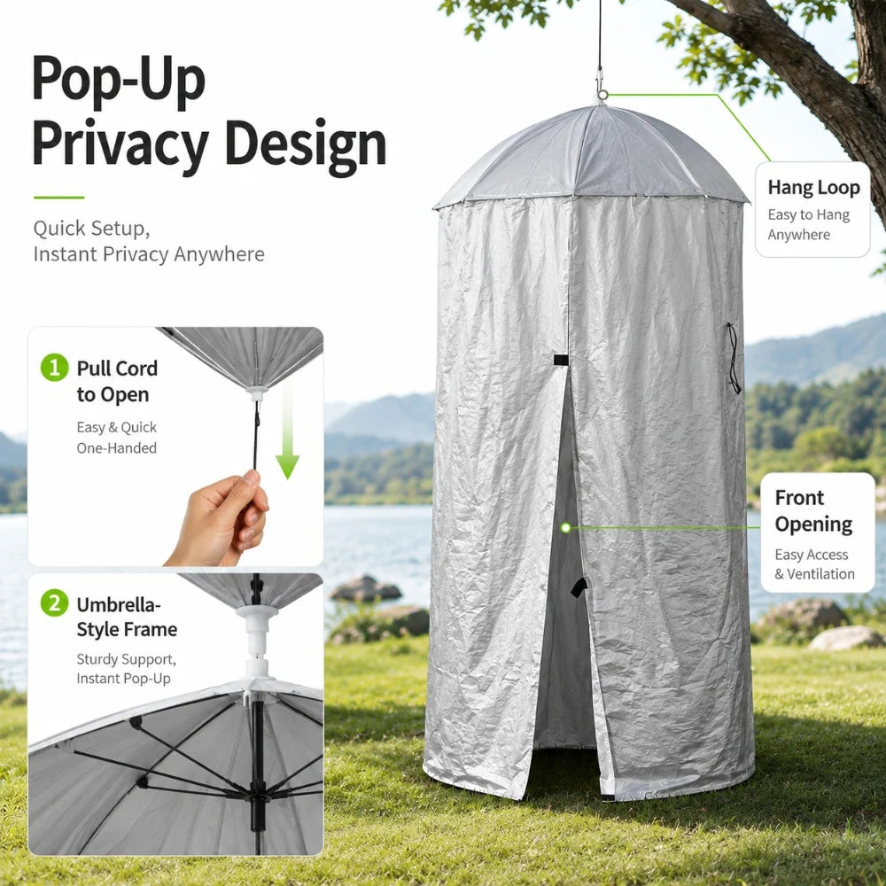 Pull-cord pop-up umbrella frame on the camping privacy tent
