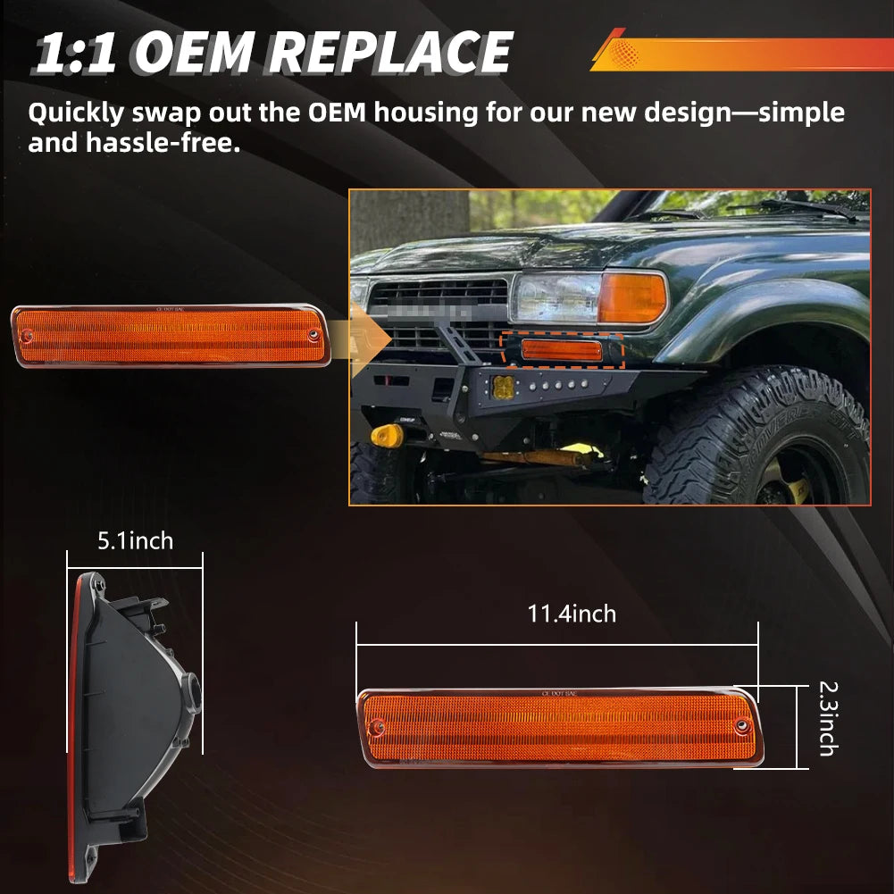 2Pcs Front Bumper Daytime Running Light Turn Signal Light Parking Light For 1991-1997 Toyota Land Cruiser 80 FJ82 Lexus LX450 Tuck's Performance