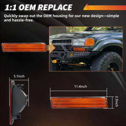 2Pcs Front Bumper Daytime Running Light Turn Signal Light Parking Light For 1991-1997 Toyota Land Cruiser 80 FJ82 Lexus LX450 Tuck's Performance