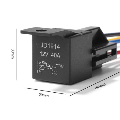 5Pcs Waterproof Automotive Relay 12V 24V 5Pin 40A Car Relay with Black Red Copper Terminal Auto Relay Socket SPDT Harness Cable Tuck's Performance