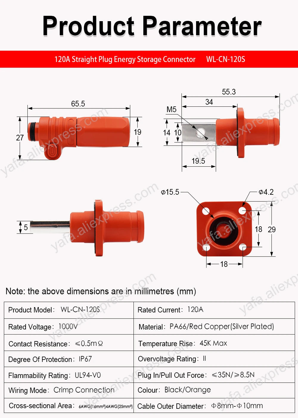 120A/200A 1000V Waterproof Energy Storage Connectors - Pair image 11