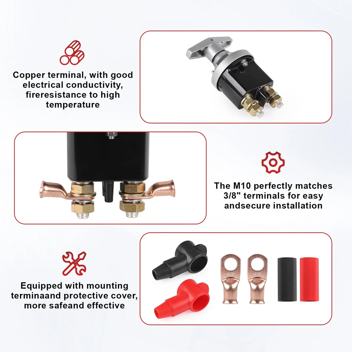 Battery Isolator Disconnector 1500A 12-48V Heavy Duty Battery Kill Mass Switch Kit Stud M10 For RV Camper Van Truck Boat Autos Tuck's Performance