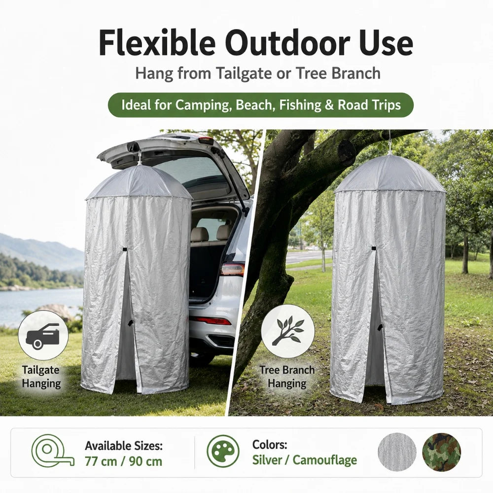 Privacy tent hung from a car tailgate or a tree branch