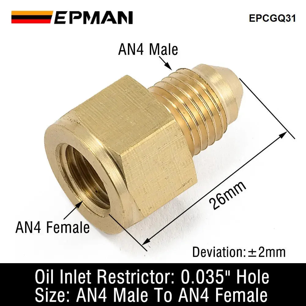 EPMAN Brass AN4 Inline Turbo Oil Feed Inlet Restrictor Fitting -4AN Male To -4AN Female 0.035" EPCGQ31 Tuck's Performance