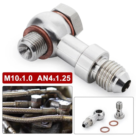 Turbo Oil Feed M10x1.0 To AN4 1.25mm Restricto Racing Banjo Bolt Fitting Kit For Mitsubishi TD025 TD025L Auto Parts Brake System Tuck's Performance