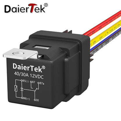 1PC SPDT 5 Pin Waterproof Auto Relay 12V 40A Heavy Duty 14AWG 12 Volt Car Relay Kit Bosch Style and Harness Set For Automotive Tuck's Performance
