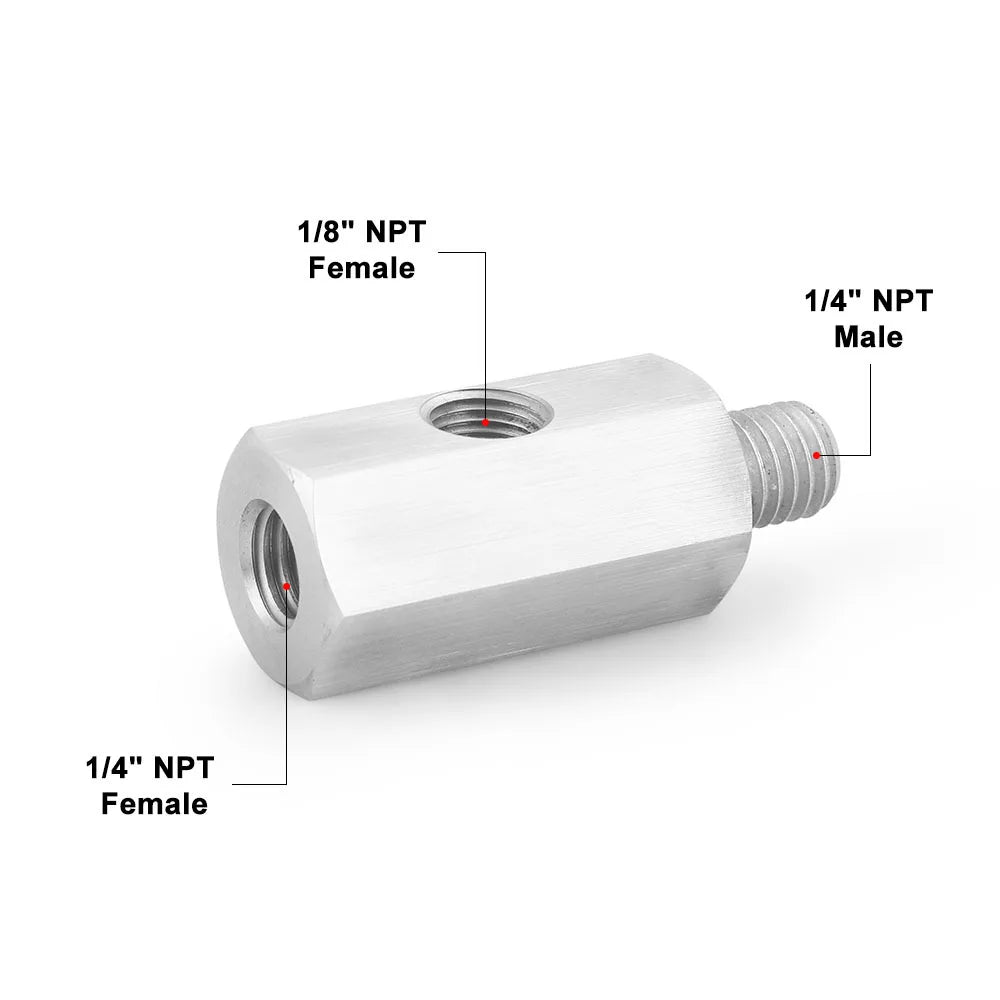 Oil Pressure Sensor Tee Adapter Turbo Supply Feed Line Gauge Female to 1/8 NPT Side Port Stainless Steel Hose T Fittings Tuck's Performance