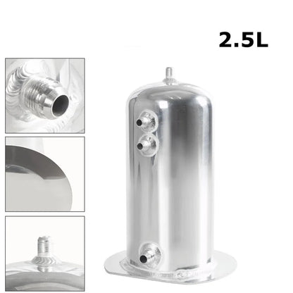 Universal 2.5L Fuel Surge Tank with Swirl Pot AN6 Out AN8 Dome Oil Catch Can Tank Aluminium Alloy Silver Polished Tuck's Performance