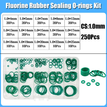 250s Green FKM O Ring Sealing Gasket Heat Resistance High Hardness Corrosion CS 1/1.5/2/2.4/3.1 Fluorine Rubber Seal O-rings Kit Tuck's Performance