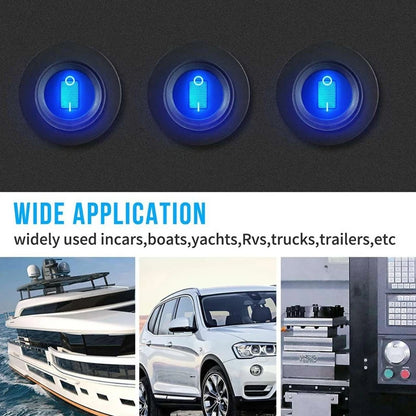 12V 20A Waterproof Rocker Switch Blue LED Lighted Round ON Off 3 Pin 12 Volt Weatherproof for Marine Car RV Truck Tuck's Performance