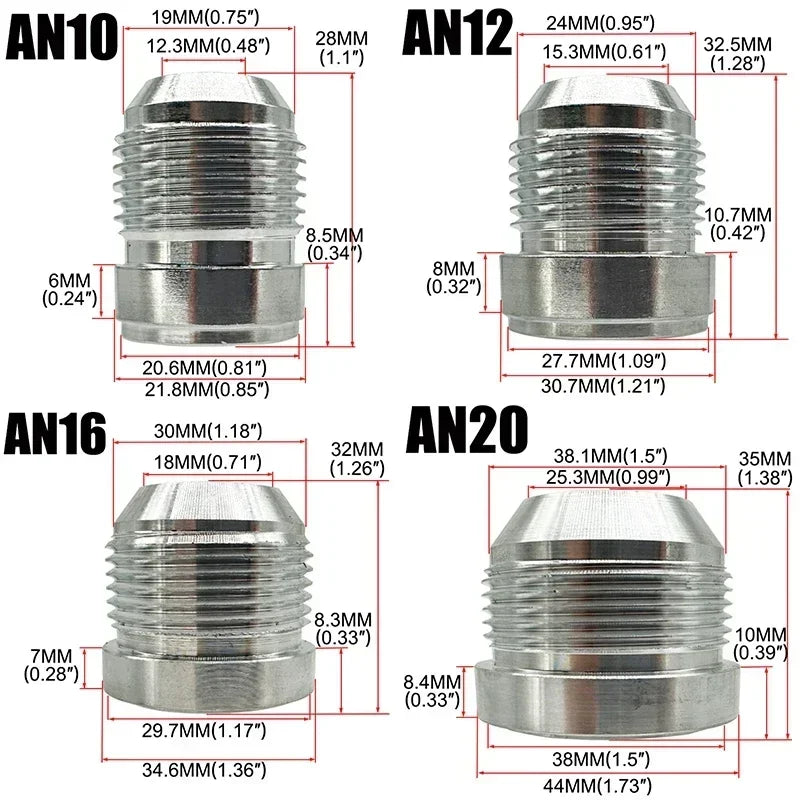 2X 3AN 4AN 6AN 8AN 10AN 12AN 16AN 20AN Male Weld On Fitting Adapter Weld Bung Aluminum Hose Straight Thread Connector Silver Tuck's Performance