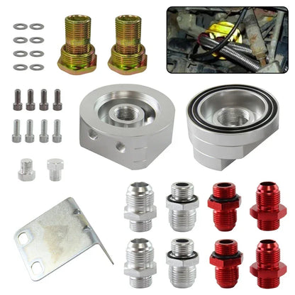 Universal AN10 & AN8 M20*1.5 & 3/4"-16 UNF Oil Filter Cooler Relocation Sandwich Plate Adapter Black/Red Tuck's Performance