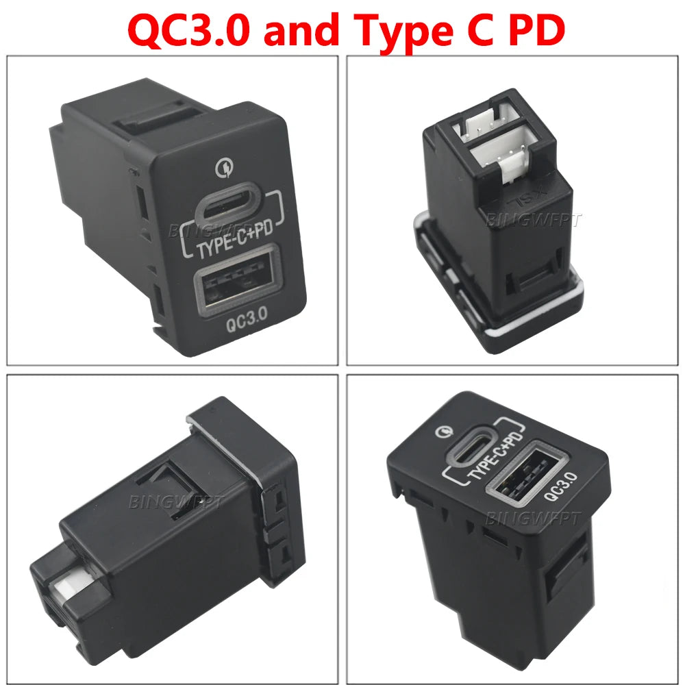 Red LED Car USB Charger PD Quick Charge Phone Charging Adapter Outlet Button For Mitsubishi Outlander Eclipse Cross L200 Triton Tuck's Performance