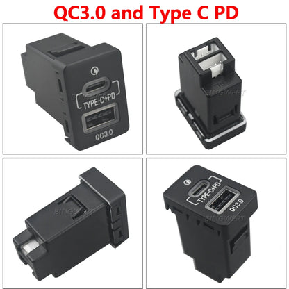 Red LED Car USB Charger PD Quick Charge Phone Charging Adapter Outlet Button For Mitsubishi Outlander Eclipse Cross L200 Triton Tuck's Performance