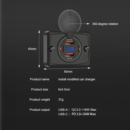 Wall Mount Charger Adapter, 2-4 Ports USB Outlet, QC 22.5W PD 30W Type-C Quick Charge, QC3.0 Panel, Bus, ATV, Truck Tuck's Performance