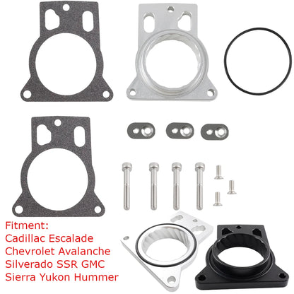 Black Silver Throttle Body Spacer For Cadillac Escalade Chevrolet Avalanche Silverado SSR GMC Sierra Hummer Air Intake System Tuck's Performance