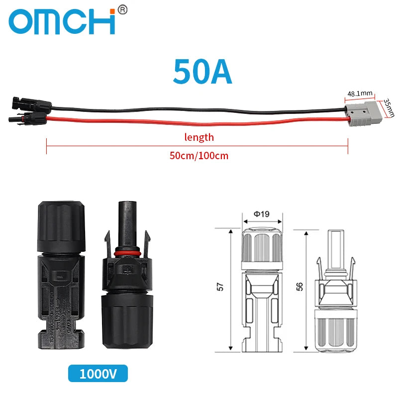 OMCH 50/100CM Solar Panel Extension Cable 6mm2 10AWG with 50A Anderson Connector for Car Battery and Solar Panel Connect Tuck's Performance