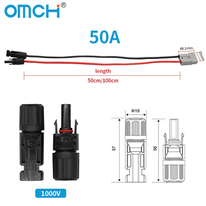 OMCH 50/100CM Solar Panel Extension Cable 6mm2 10AWG with 50A Anderson Connector for Car Battery and Solar Panel Connect Tuck's Performance