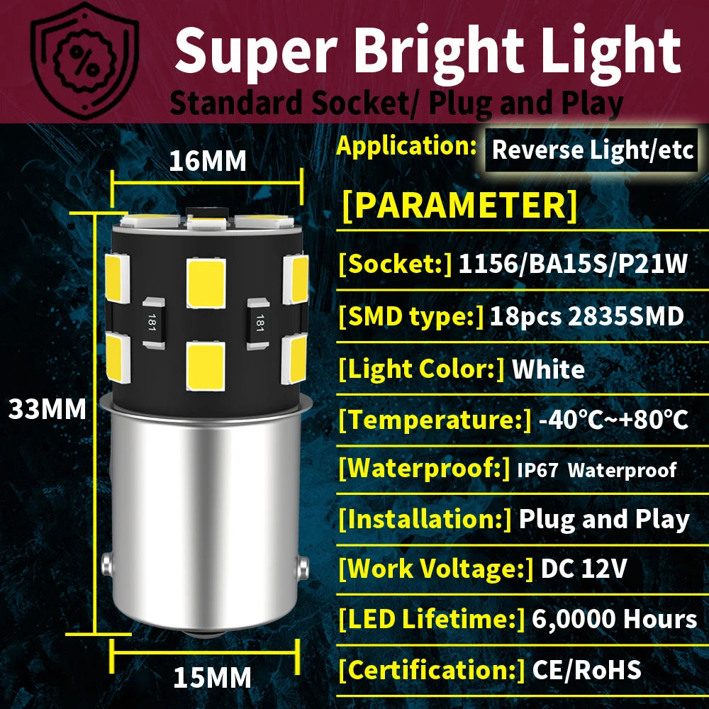 2pcs 1156 BA15S P21W Led Back Up Lamp Bulb Reverse LightFor Nissan Terrano X-Trail Navara NP300 D23 D40 Pathfinder 3 Almera 1 2 Tuck's Performance
