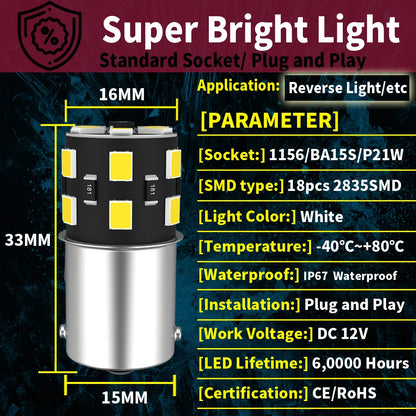 2pcs 1156 BA15S P21W Led Back Up Lamp Bulb Reverse LightFor Nissan Terrano X-Trail Navara NP300 D23 D40 Pathfinder 3 Almera 1 2 Tuck's Performance