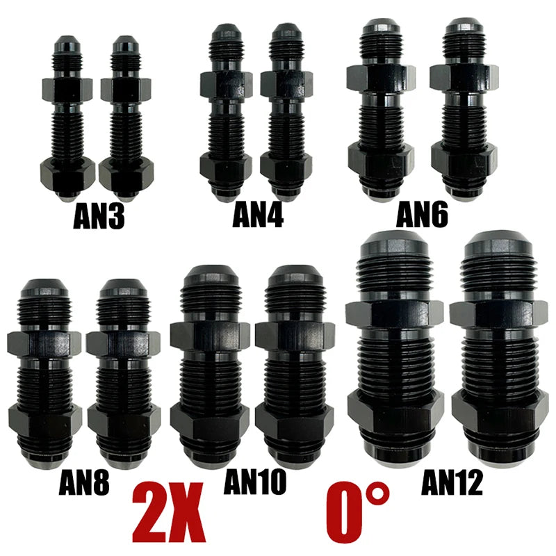 2X AN3 AN4 AN6 AN8 AN10 AN12 0 Degree Flare Bulkhead Fitting Fuel Hose Straight Male To Male Adapter w/Nut For Tab or Wirewall Tuck's Performance