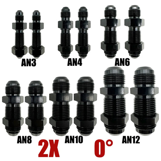 2X AN3 AN4 AN6 AN8 AN10 AN12 0 Degree Flare Bulkhead Fitting Fuel Hose Straight Male To Male Adapter w/Nut For Tab or Wirewall Tuck's Performance
