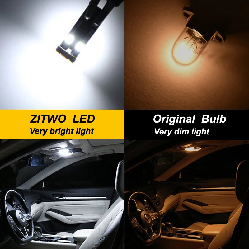 T10 LED bulbs laid out with plastic trim removal tool