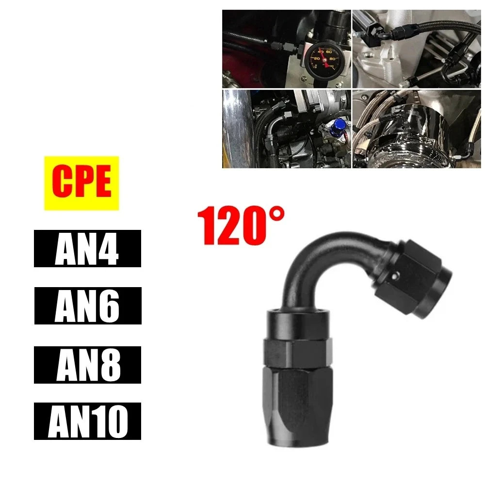 AN4/6/8/10 120 Degree CPE Swivel Hose End Fitting Adapter Oil Fuel Line NPT PLUG Aluminum Black Tuck's Performance