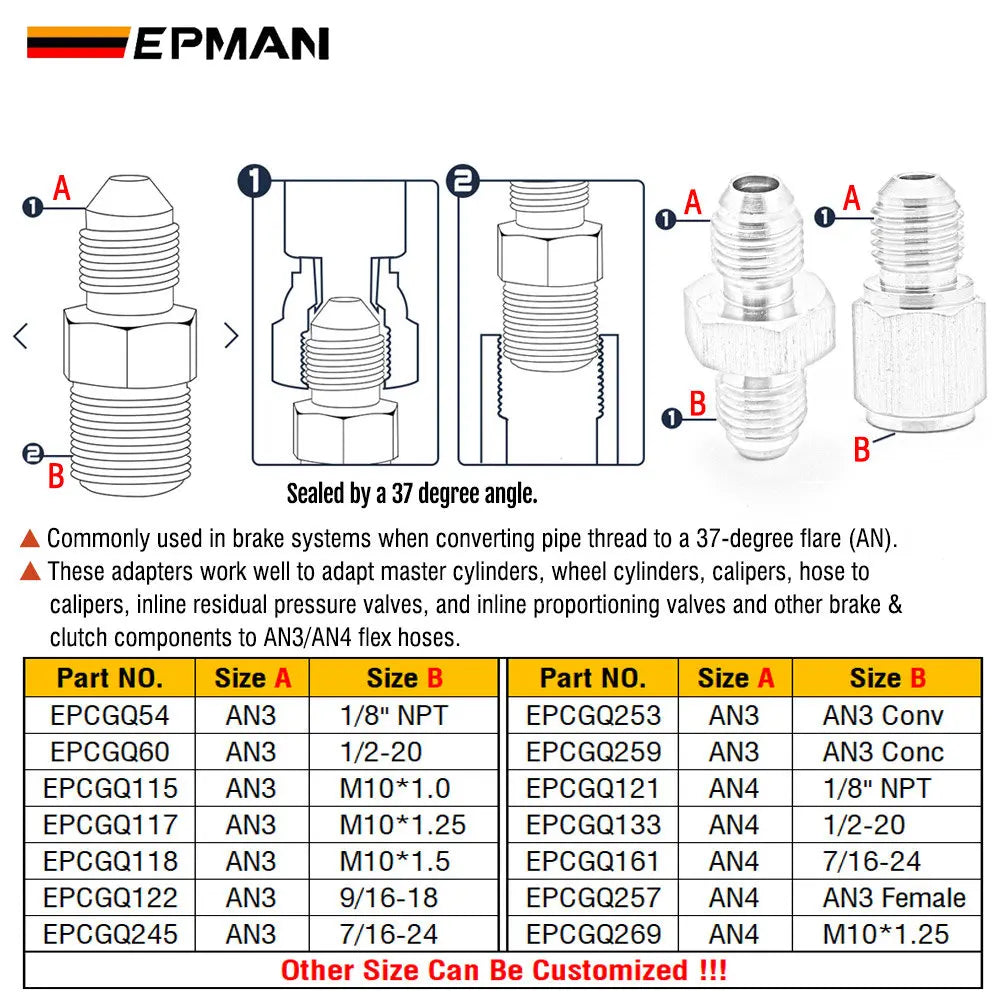 EPMAN Inverted Flare Fitting Turbo Oil Feed Adapter To Male AN3 AN4 Stainless Steel 304 EPCGQ161 Tuck's Performance