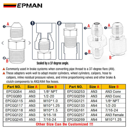 EPMAN Inverted Flare Fitting Turbo Oil Feed Adapter To Male AN3 AN4 Stainless Steel 304 EPCGQ161 Tuck's Performance