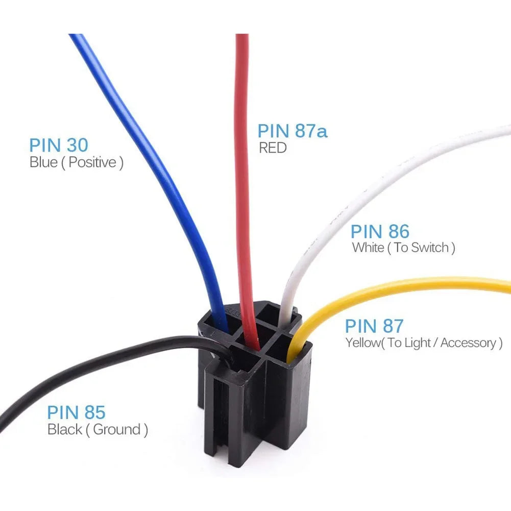 5Pcs Waterproof Automotive Relay 12V 24V 5Pin 40A Car Relay with Black Red Copper Terminal Auto Relay Socket SPDT Harness Cable Tuck's Performance