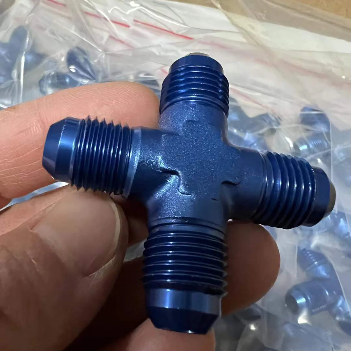 AN3/AN4/AN6/AN8/AN10/AN12/AN16 Aluminum Four-Way Cross Torch Adapter Fuel Line Hose AN Connector Red, Blue, Black Tuck's Performance