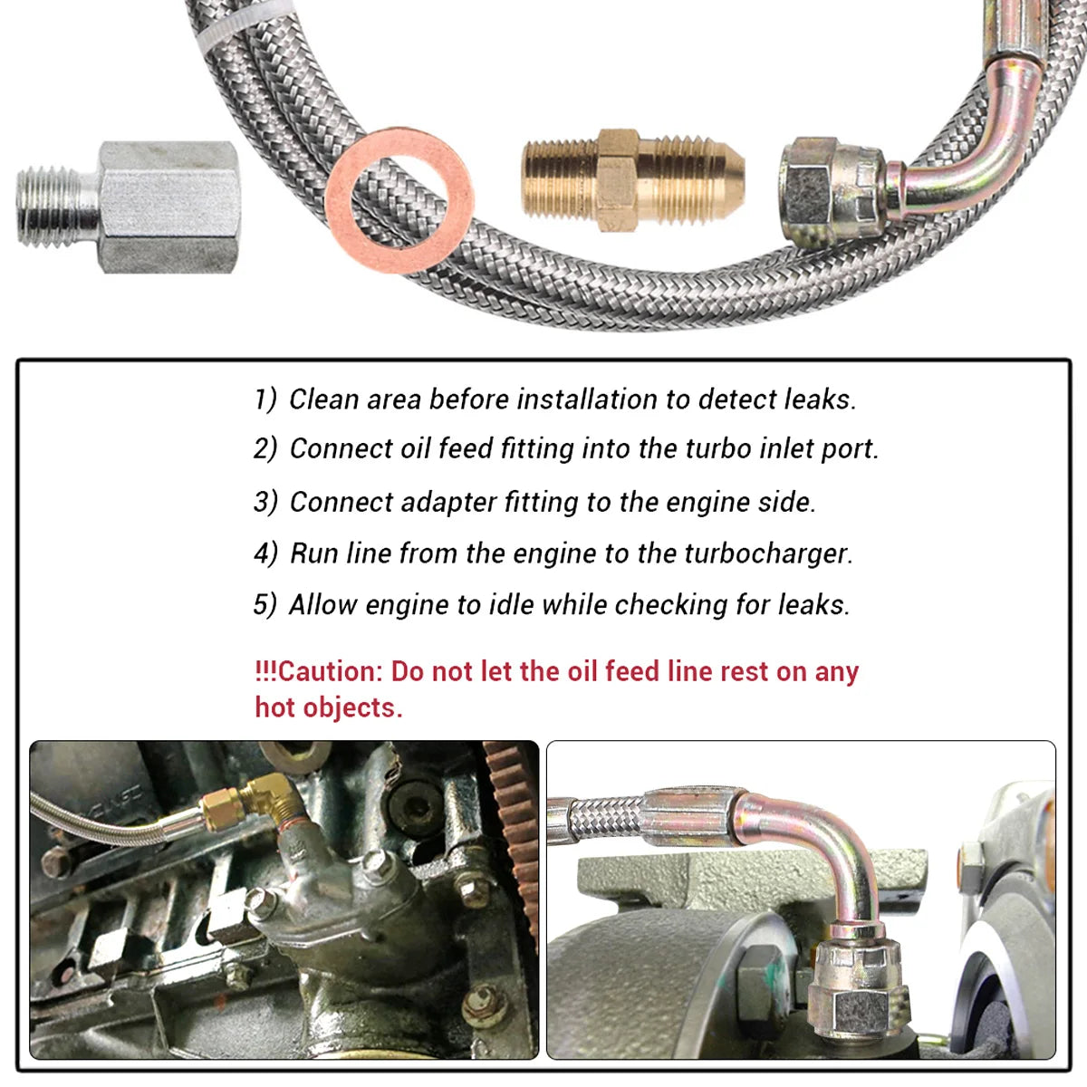 New Turbo Oil Feed Line Kit Universal Oil Return Line Kit Oil Drain Line Kit with 1/8 NPT, 90 ° 4 AN To 1/8 NPT Connector For Tuck's Performance