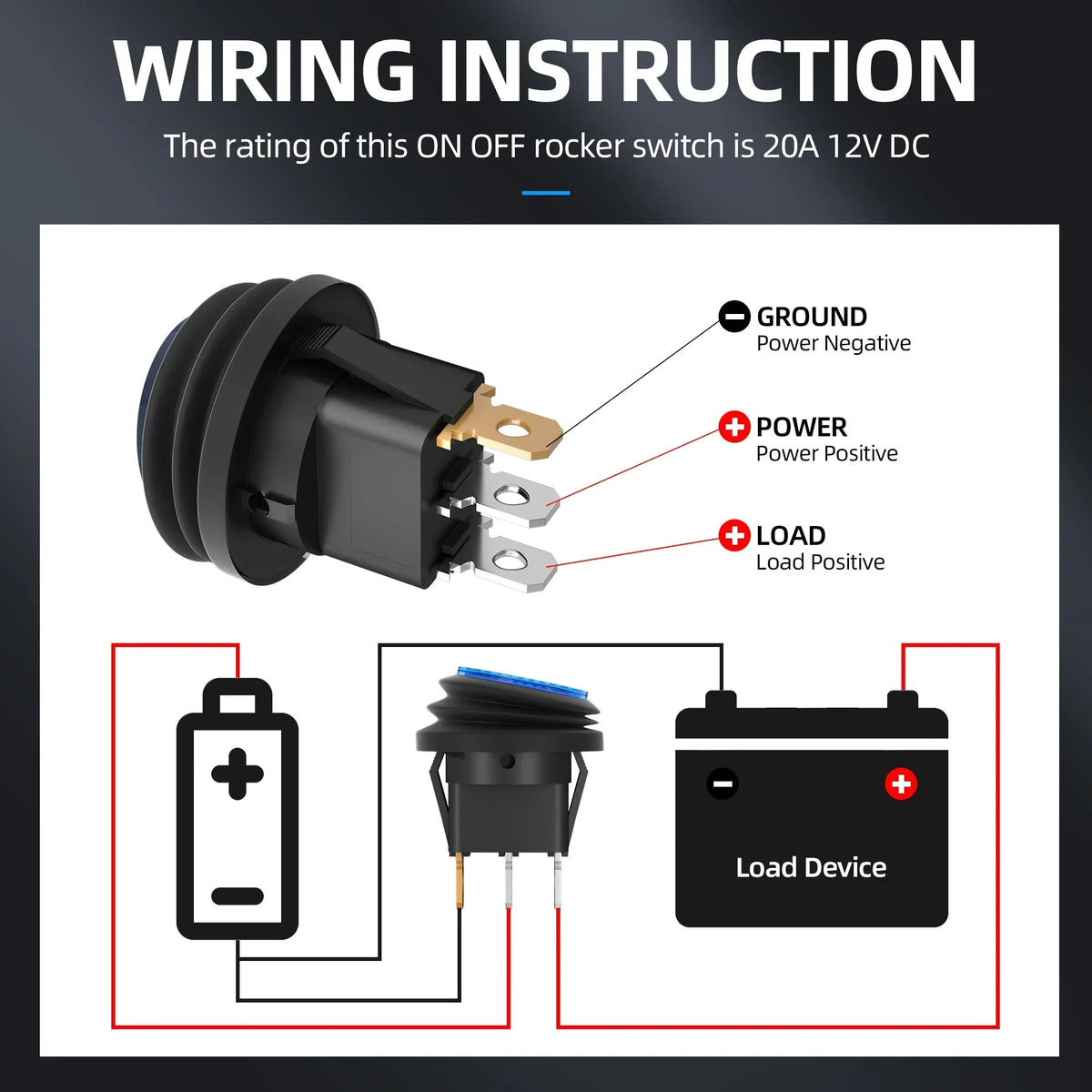 5PCS Waterproof Round Rocker Switch12V LED Toggle Switch Lighted ON Off SPST 3 Pin for Car Switch Panel RV Truck Marine Boat Tuck's Performance
