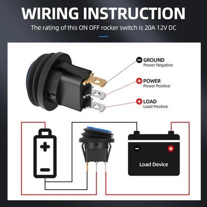5PCS Waterproof Round Rocker Switch12V LED Toggle Switch Lighted ON Off SPST 3 Pin for Car Switch Panel RV Truck Marine Boat Tuck's Performance