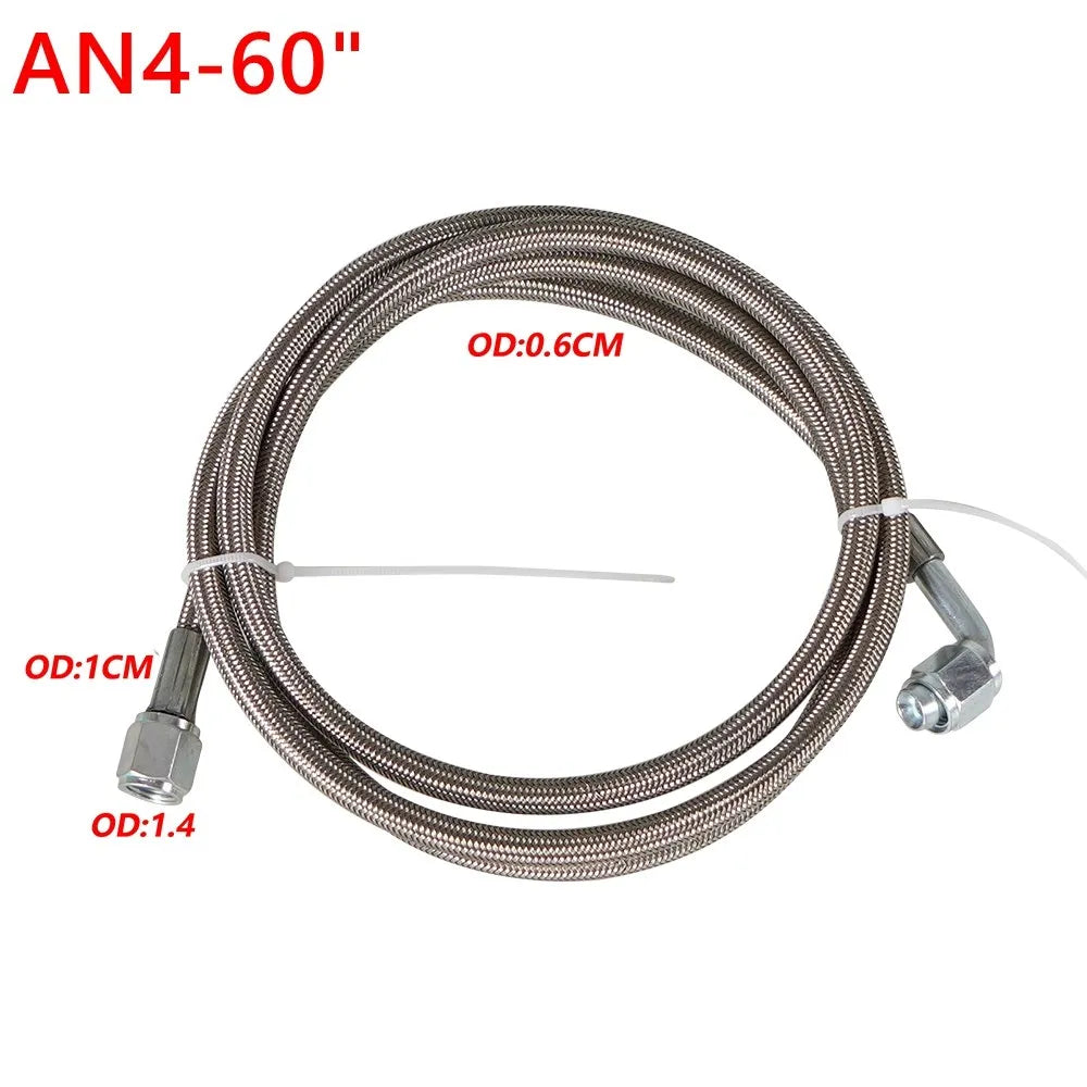 Universal 12' 24' 36' 48'60' AN4 90 Degree X Straight PTFE Turbine Oil Feed Pipe Turbo Oil Feed Line Kit Stainless Steel Braided Tuck's Performance
