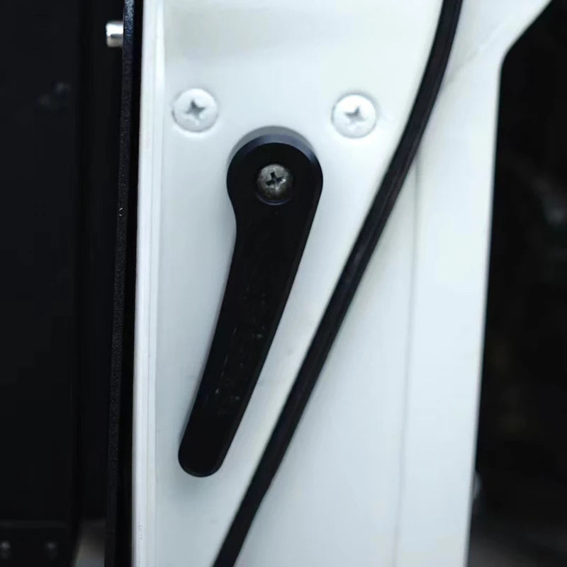 Close up of black aluminium rear door lever fitted