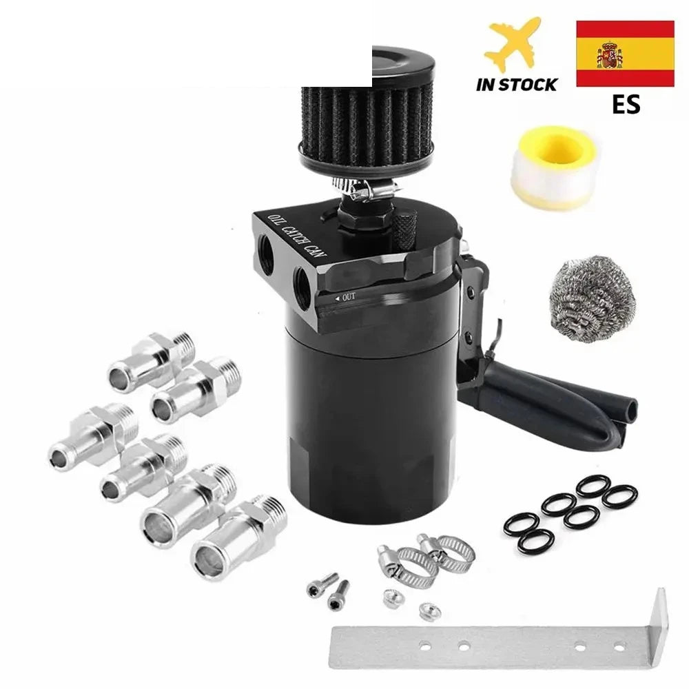 Car Baffled Oil Catch Can Reservoir Tank with Air Filter Breather Baffled Aluminum Fittings Oil Dipstick Hole Breathable Kettle Tuck's Performance