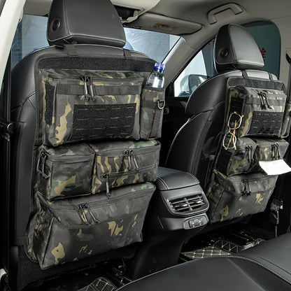 Black camo MOLLE seat back organiser fitted in a 4WD