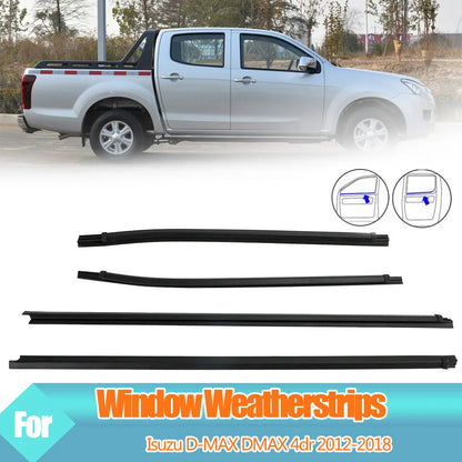 4PCS Outer Windows Rubber Weatherstrip Door Sealing Belt Moulding Trim For Isuzu D-MAX DMAX 4dr 2012-2018 Tuck's Performance