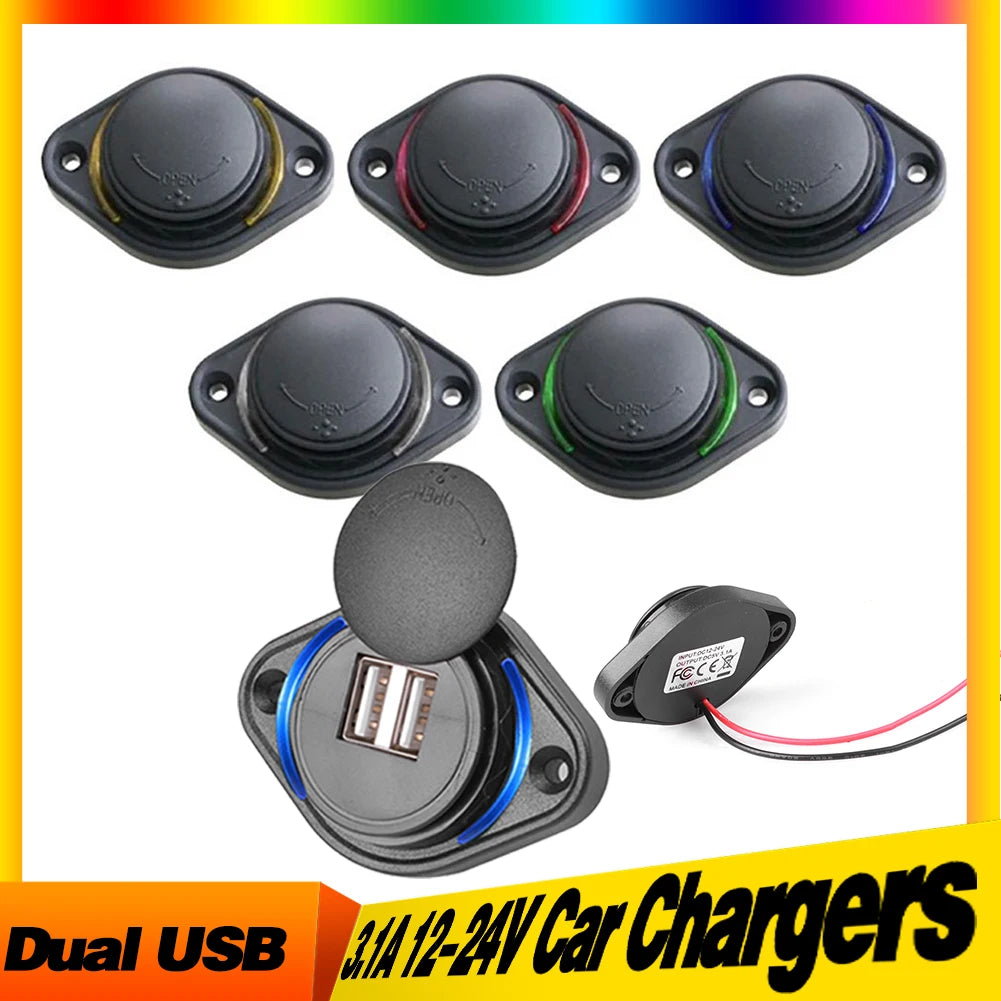 12-24V 3.1A Dual USB Charger Power Socket Adapter Charging Panel Mount for Motorbike Car Boat ATV UTV Camper Caravans Tuck's Performance